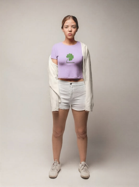 Lucky Clover – Premium Korean Minimal Aesthetic Cropped Baby Tee | 240 GSM – Nayanasaara